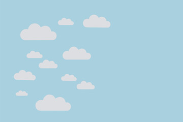 Obraz premium A simple illustration of white cartoon clouds scattered across a pale blue sky background with empty space