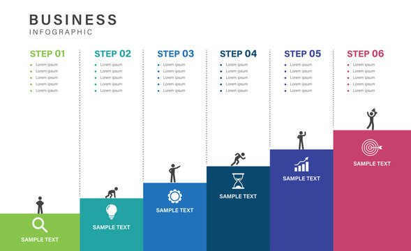 Business road map timeline infographic with 6 options milestones elements, diagram, and icon for business presentation.