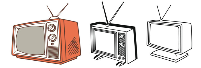 Retro television antique tv old vintage media broadcast set vector illustration

