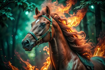 Fire Horse in forest