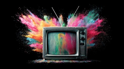 Vintage television with color explosion