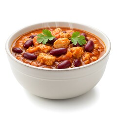 turkey chili with soft kidney beans and light tomato base, mild and easy to digest ,isolated on white background