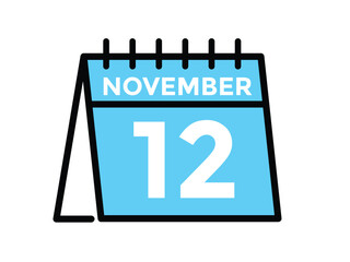 
12 November, calendar date icon. 12 November Calendar Date for Deadlines or Appointment. Day, month. vector illustration.
