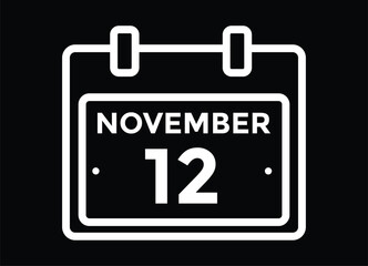 
12 November, calendar date icon. 12 November Calendar Date for Deadlines or Appointment. Day, month. vector illustration.
