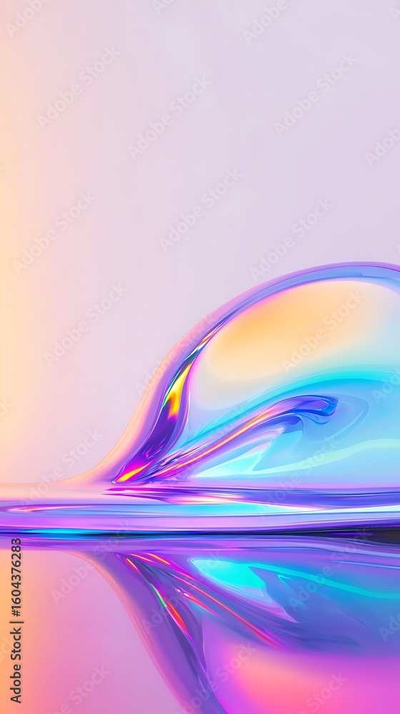 Poster abstract colorful liquid wave with vibrant gradient reflections on smooth surface in soft pastel ton
