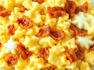 Macro view of cheesy pasta with sun-dried tomatoes and star-shaped toppings. Generative AI