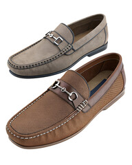 brown leather shoes, unique two type brown casual loafers leather shoes isolated on transparent background