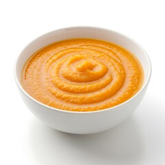 pureed carrot and ginger soup, smooth texture suitable for seniors ,isolated on white background