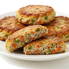 turkey and vegetable quinoa patties, soft baked lunch option ,isolated on white background