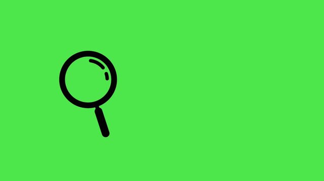 Simple black magnifying glass icon on a bright green screen. Perfect for search, zoom, discovery, and business concepts. Easy to composite.