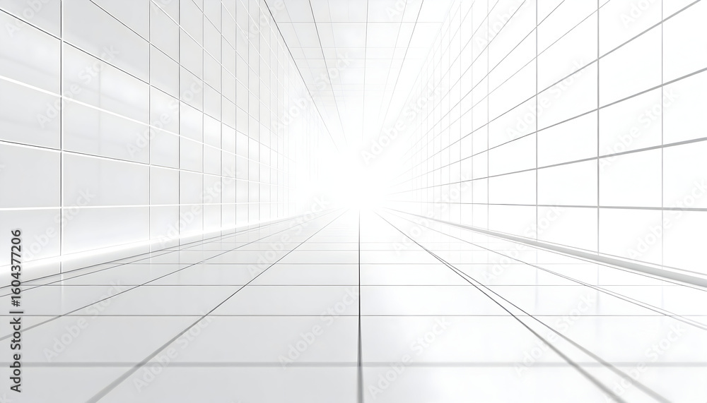 Poster abstract grid tunnel perspective with bright light modern architecture design