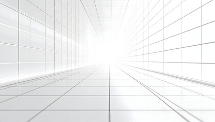 Abstract grid tunnel perspective with bright light modern architecture design
