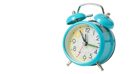 Turquoise alarm clock with bells isolated on a transparent background time clock face