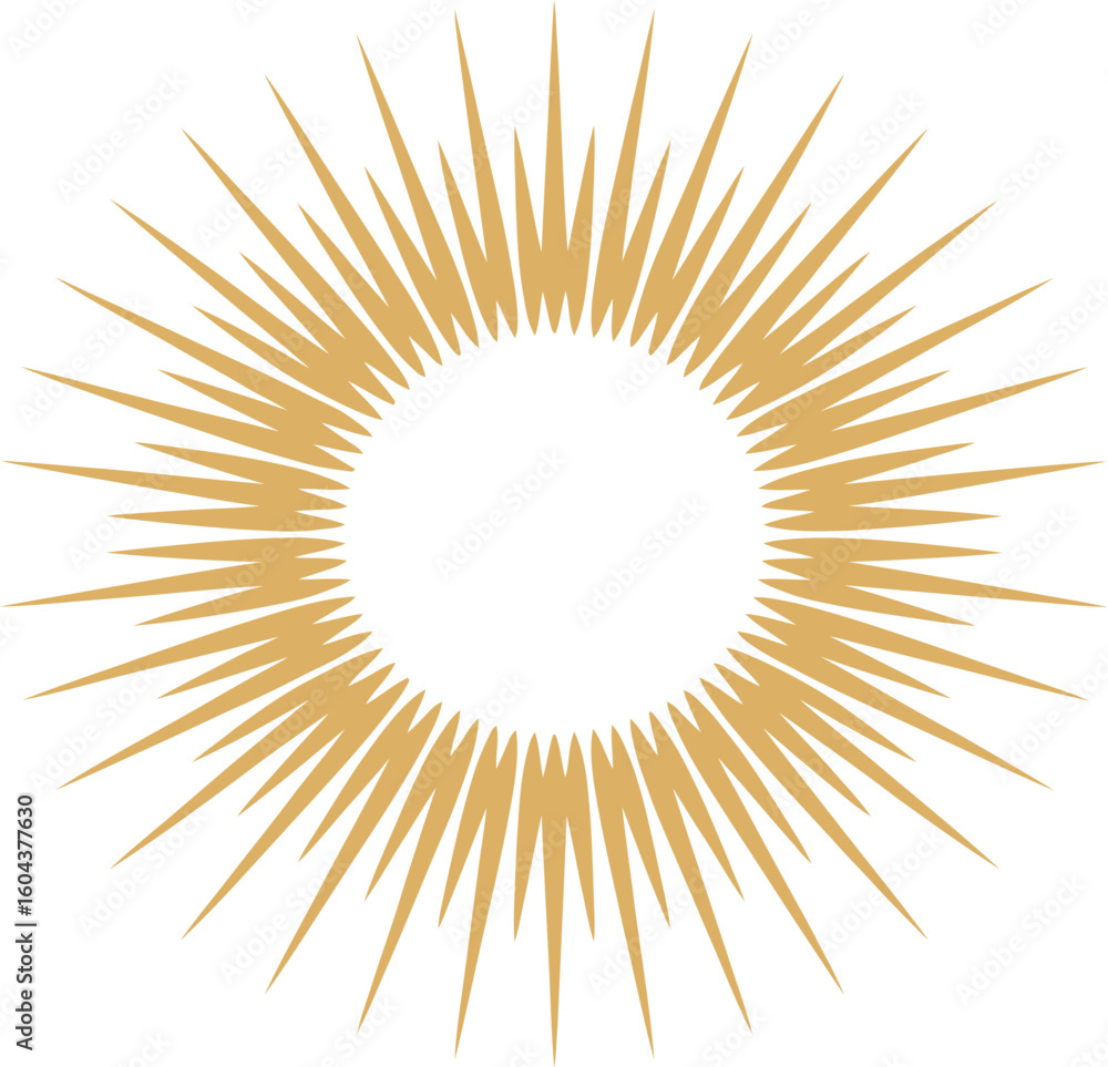 Poster golden starburst with pointed rays emanating from a central circle on a light beige background view