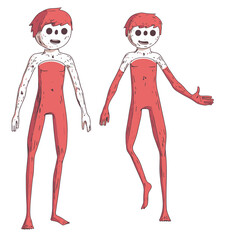 Vector alien character. Illustrator hand drawn weird character humanoid, animation 2D