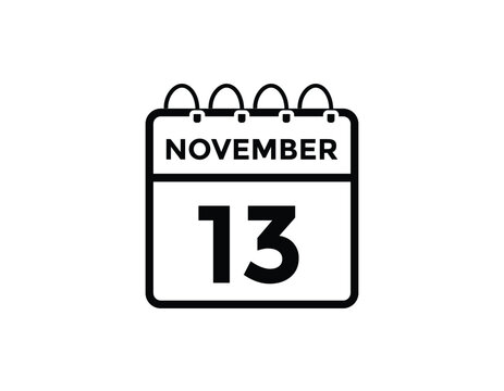 
13 November, calendar date icon. 13 November Calendar Date for Deadlines or Appointment. Day, month. vector illustration.
