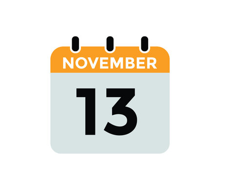 
13 November, calendar date icon. 13 November Calendar Date for Deadlines or Appointment. Day, month. vector illustration.
