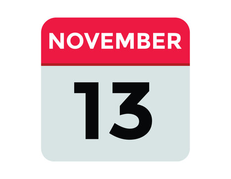 
13 November, calendar date icon. 13 November Calendar Date for Deadlines or Appointment. Day, month. vector illustration.
