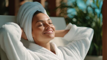 photo beautiful girl in robe after spa .Generative AI