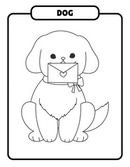Dog Holding a Love Letter - coloing book