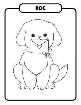 Dog Holding a Love Letter - coloing book
