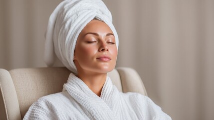 photo beautiful girl in robe after spa .Generative AI