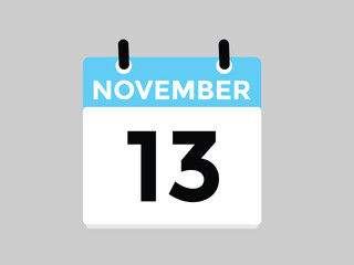 
13 November, calendar date icon. 13 November Calendar Date for Deadlines or Appointment. Day, month. vector illustration.
