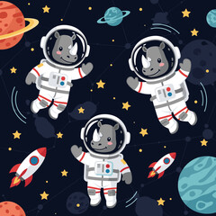 Cute rhinos in space suits, perfect for children's books, websites, or apparel.