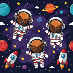 Cute Bison Astronauts in Space: Perfect for kids' books, apparel, or space-themed projects.
