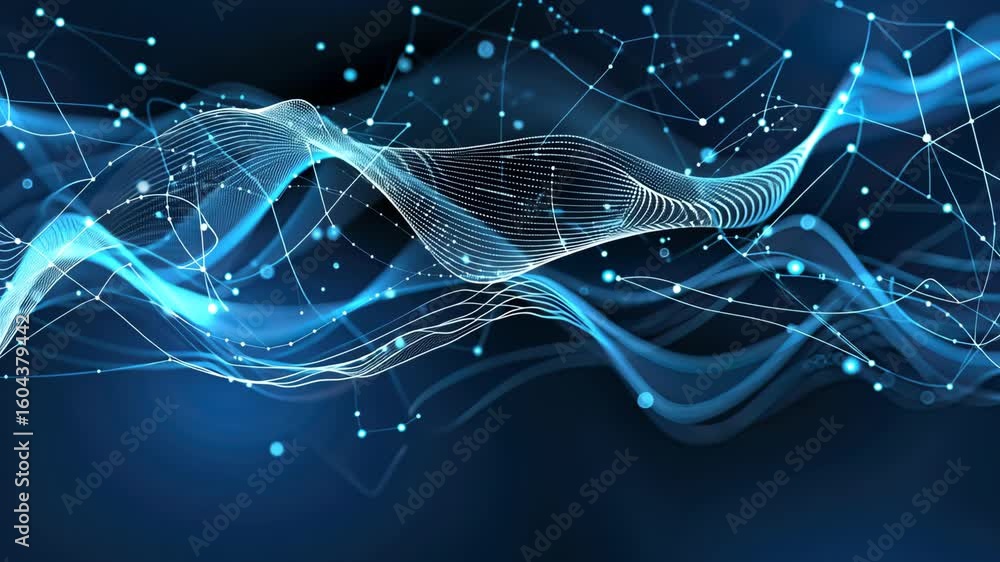 Poster engage with captivating representations of data flowing through blue wave patterns that illustrate c