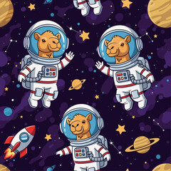 Cute Camels in Space: Seamless Pattern for Kids' Apparel and Space-Themed Designs
