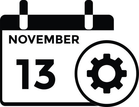
13 November, calendar date icon. 13 November Calendar Date for Deadlines or Appointment. Day, month. vector illustration.
