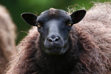 Fototapeta premium Close-Up of a Brown Sheep Standing in a Meadow on a Sunny Day