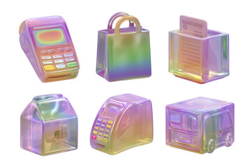 aurora-tone dimensional retail, shop, payment 3d icon illustration