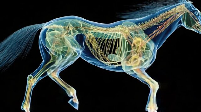 Horse Anatomy Illustration Muscles, bones, and skeleton visible