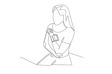 Women checking her blood pressure concept one-line drawing