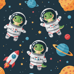Cute Alligator Astronauts in Space: Seamless Pattern for Kids' Products