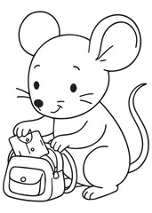  Coloring book mouse packing a school backpack.