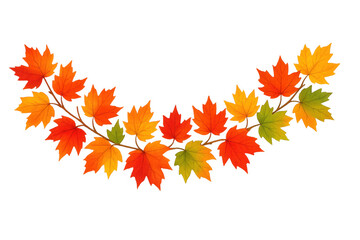 Vibrant maple leaves creating colorful seasonal garland, transparent backdrop enhancing natural autumn design element