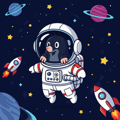 Fototapeta premium Cute Mole Astronaut in Space: Perfect for children's books, websites, or apparel.