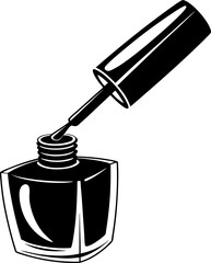 Hand Drawn Stylish Nail Polish Bottle Silhouette, A sleek, dark-colored nail polish bottle with a classic design,

