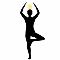 Morning Yoga in the Sun – Silhouette of a person in tree pose with rising sun behind