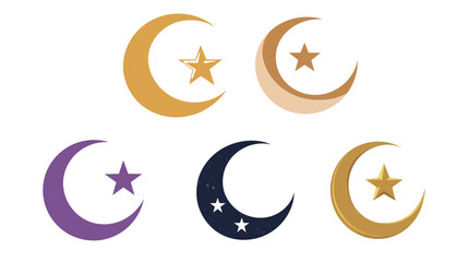 Islamic crescent moon with star symbol vector illustration, traditional religious icon representing Islam, elegant and simple design on white background, cultural and spiritual emblem