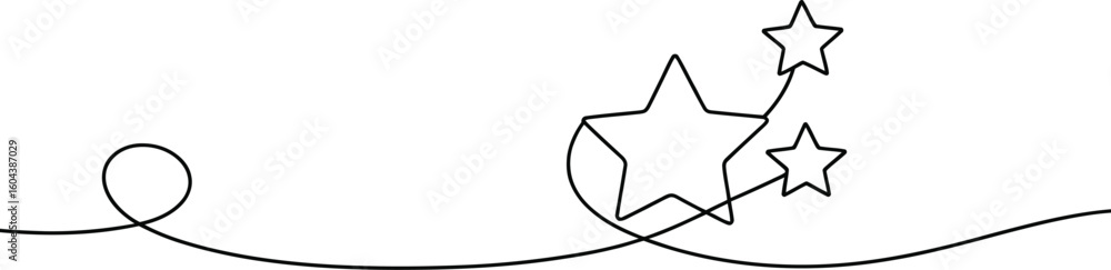 Poster a single line drawing of three stars connected by a line with a loop on a light gray background