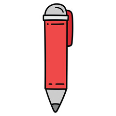 Hand-drawn cartoon red pen on a white background.