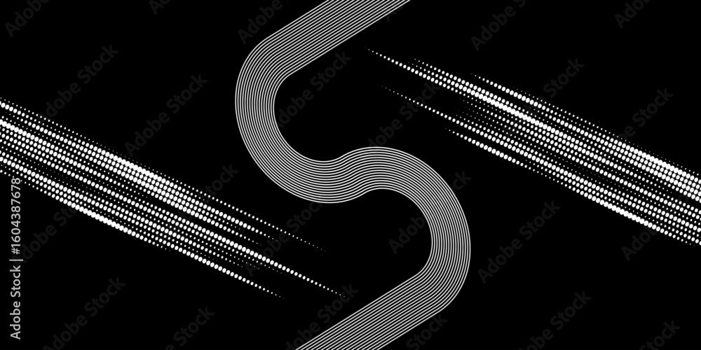 Poster abstract background with lines like letter s. black lines on a white background and white lines on t
