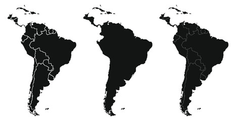 Latin America map. America. South America. Latin America map icon. Black map icon. Map silhouette. Vector illustration.