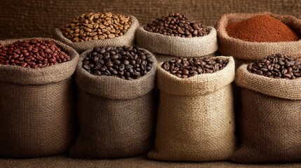 Fototapeta premium Close-up of Roasted Coffee Beans Stacked on Wood Surface, showcasing texture, color, and warm lighting for food, beverage, or coffee related concepts.