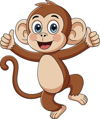 Cute cartoon monkey smiling and giving thumbs up, playful jungle animal character for kids education, animation, fun design and vector art