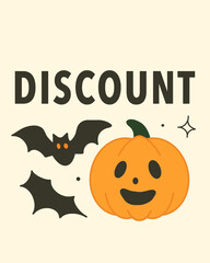 Halloween Discount Banner with Pumpkin and Bat Elements